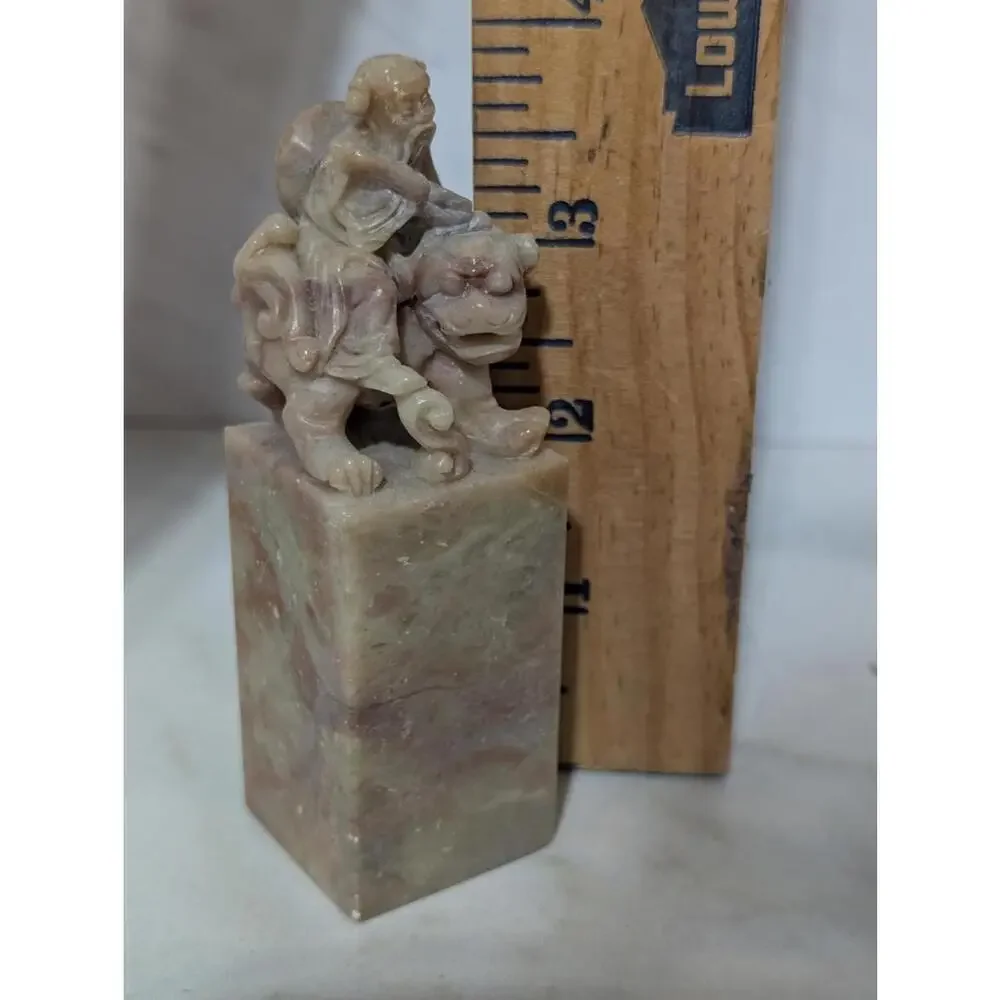 Chinese Carved Stone Figurine of a Man on a Mythical Creature Chung-Li Chuan